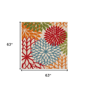 Homeroots 5' Green Orange And Red Indoor Outdoor Area Rug  Polypropylene 521645