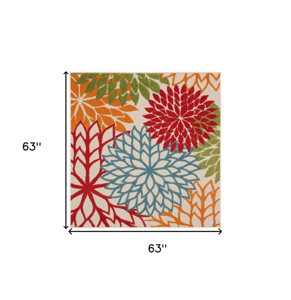 Homeroots 5' Green Orange And Red Indoor Outdoor Area Rug  Polypropylene 521645