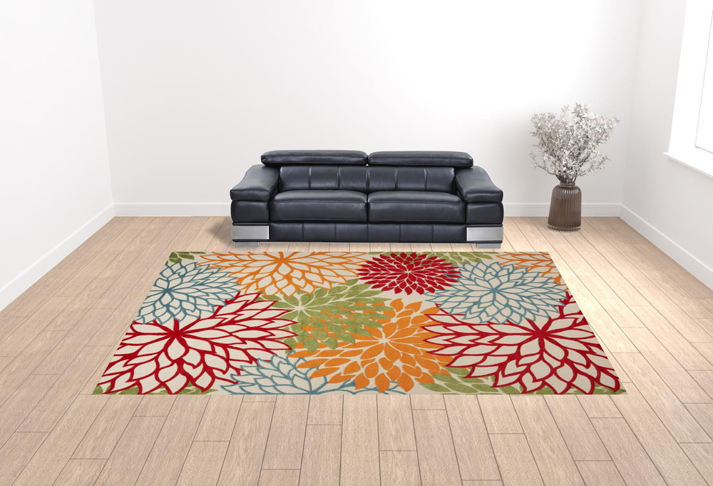 Homeroots 12' X 15' Green Floral Power Loom Area Rug  Polypropylene 521646