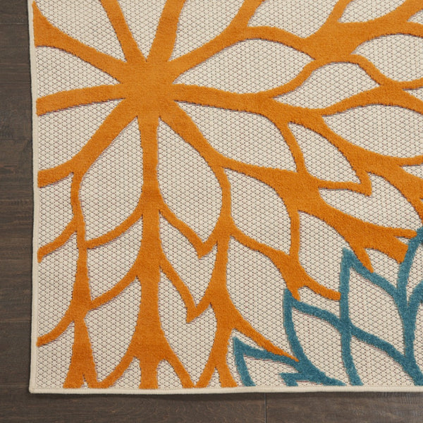 HomeRoots 10' Tropical Floral Area Rug - Vibrant Green, Orange & Red Indoor/Outdoor Comfort for High Traffic Areas 521647