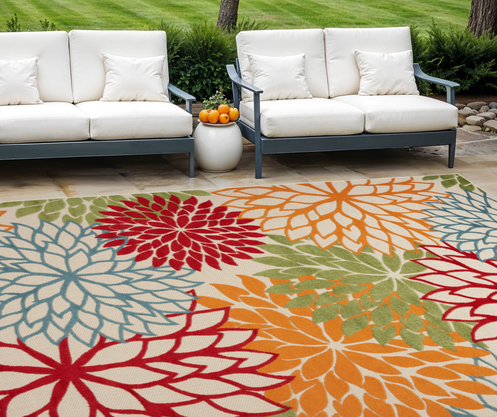 Homeroots 10' X 14' Green Orange And Red Indoor Outdoor Area Rug  Polypropylene 521647