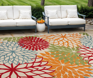 Homeroots 10' X 14' Green Orange And Red Indoor Outdoor Area Rug  Polypropylene 521647