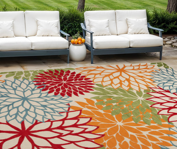 Homeroots 10' X 14' Green Orange And Red Indoor Outdoor Area Rug  Polypropylene 521647