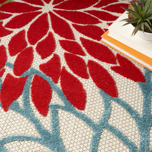 HomeRoots 10' Tropical Floral Area Rug - Vibrant Green, Orange & Red Indoor/Outdoor Comfort for High Traffic Areas 521647