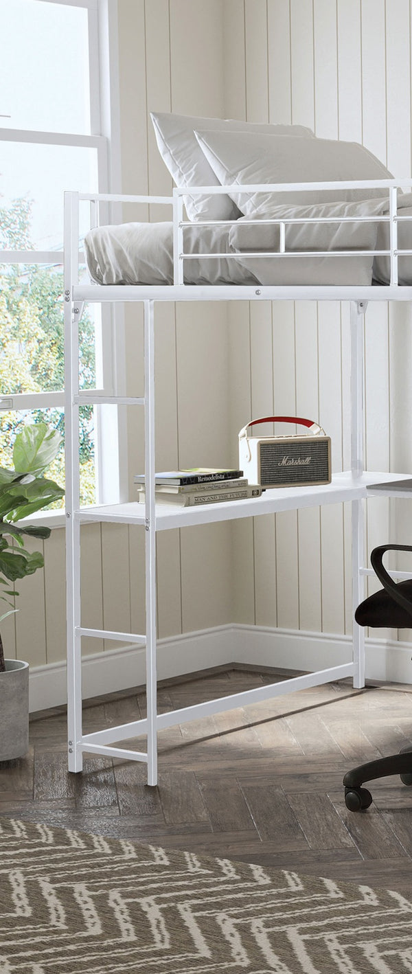 English Elm Contemporary Full Loft Bed With Dual Ladders & Durable Metal Frame - Space-Saving Design In White B2741S00305