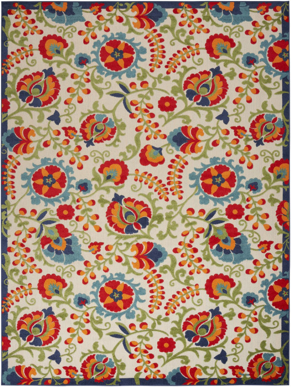 HomeRoots 10' Transitional Floral Area Rug in Ivory, Blue & Orange - Indoor/Outdoor Durable Comfort Perfect for Any Space 521655