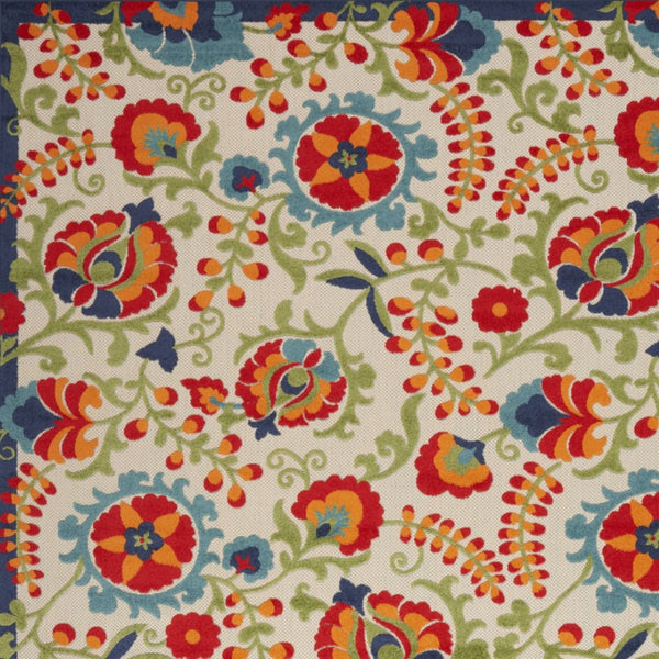 HomeRoots 10' Transitional Floral Area Rug in Ivory, Blue & Orange - Indoor/Outdoor Durable Comfort Perfect for Any Space 521655