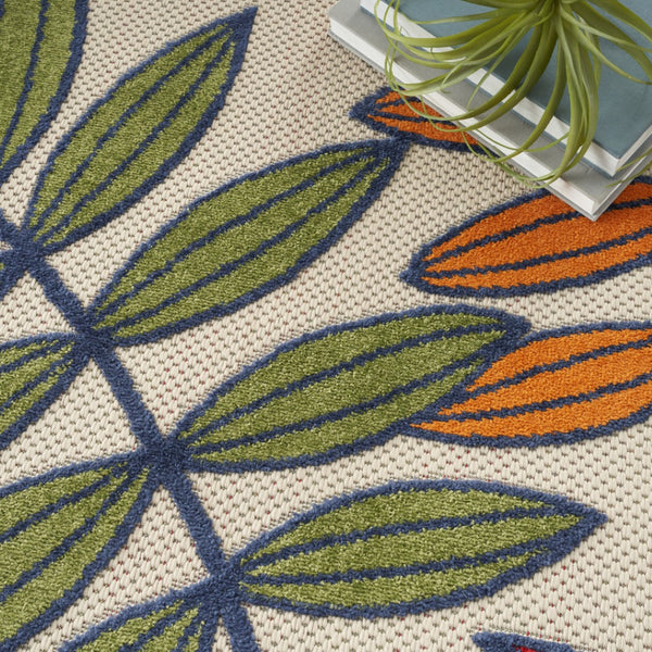 HomeRoots 12' Vibrant Ivory, Blue & Orange Floral Area Rug – Durable Indoor/Outdoor with Easy Clean Design! 521657
