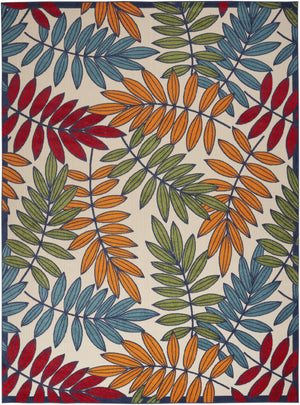 HomeRoots 12' Vibrant Ivory, Blue & Orange Floral Area Rug – Durable Indoor/Outdoor with Easy Clean Design! 521657