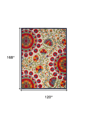 Homeroots 10' X 14' Red And Ivory Indoor Outdoor Area Rug  Polypropylene 521658