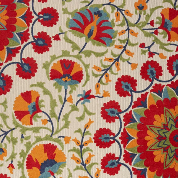 HomeRoots 10' Red and Ivory Area Rug - Durable Indoor/Outdoor Floral Design for Patios, Kitchens & More! 521658