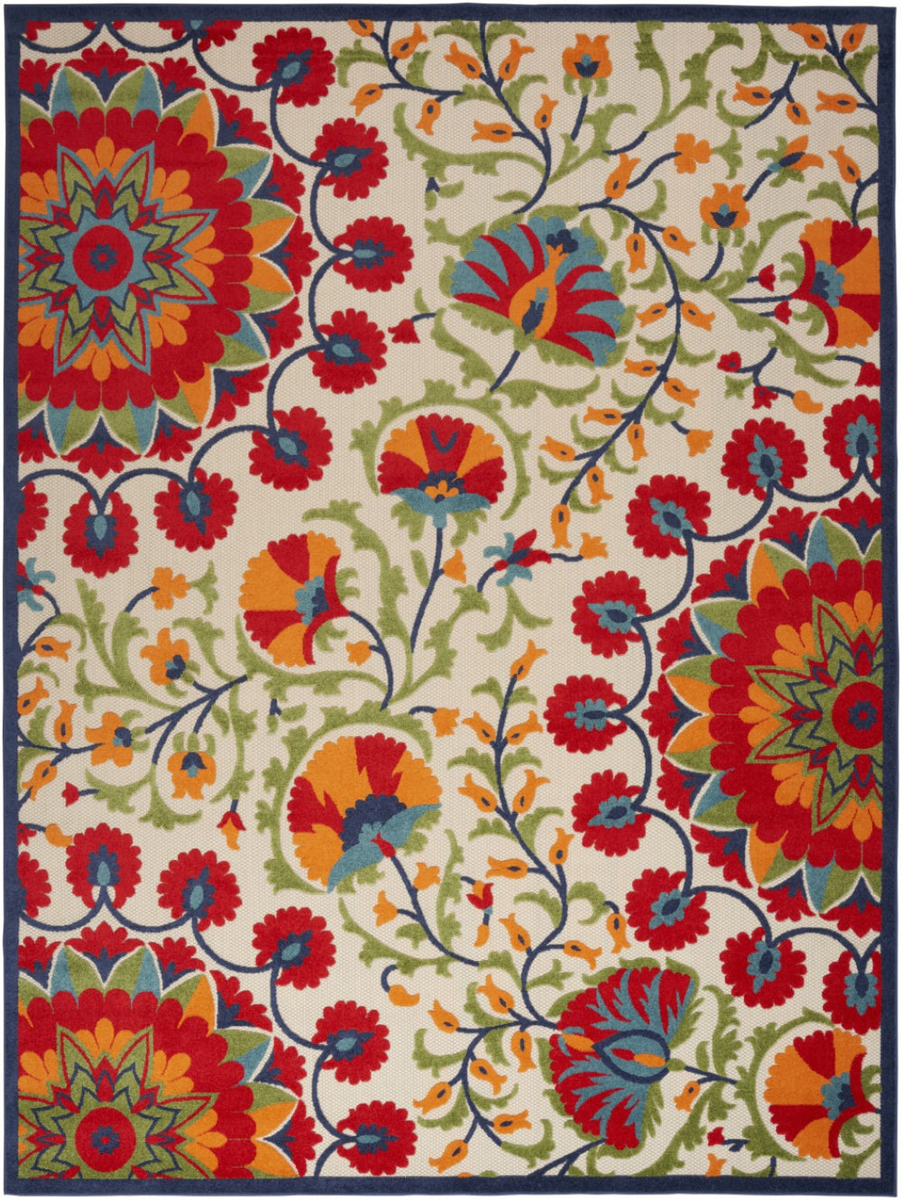 HomeRoots 10' Red and Ivory Area Rug - Durable Indoor/Outdoor Floral Design for Patios, Kitchens & More! 521658