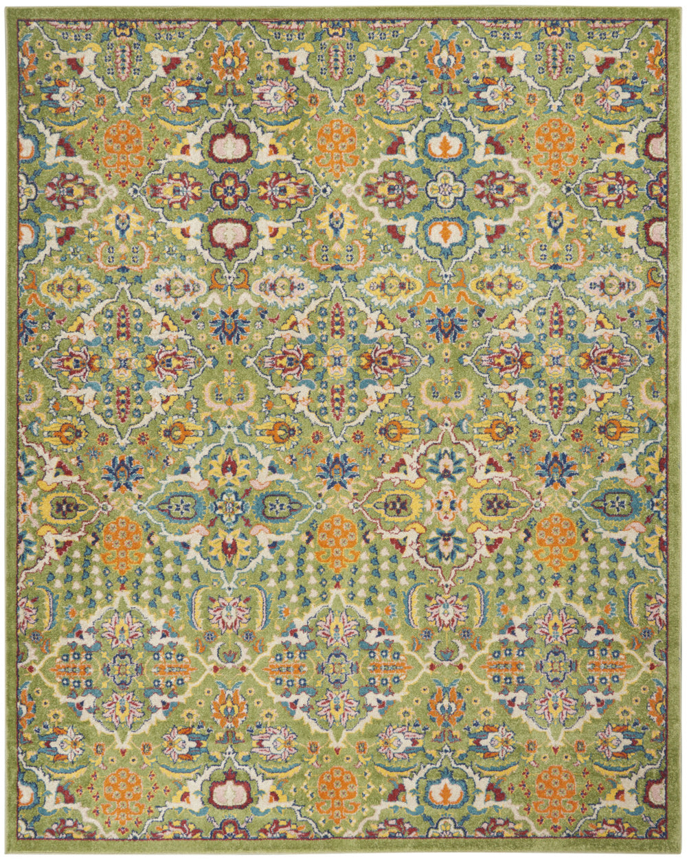 Homeroots 7' X 10' Green Floral Power Loom Area Rug  Polypropylene 521659