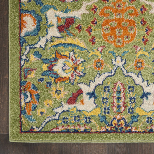 HomeRoots 7' Green Floral Power Loom Area Rug - Soft, Durable, Bohemian Design for Effortless Style & Comfort 7' X 10' Rectangle 521659