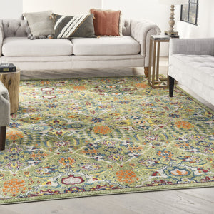HomeRoots 7' Green Floral Power Loom Area Rug - Soft, Durable, Bohemian Design for Effortless Style & Comfort 7' X 10' Rectangle 521659
