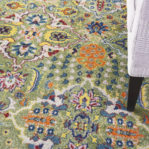 HomeRoots 7' Green Floral Power Loom Area Rug - Soft, Durable, Bohemian Design for Effortless Style & Comfort 7' X 10' Rectangle 521659