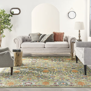 HomeRoots 7' Green Floral Power Loom Area Rug - Soft, Durable, Bohemian Design for Effortless Style & Comfort 7' X 10' Rectangle 521659