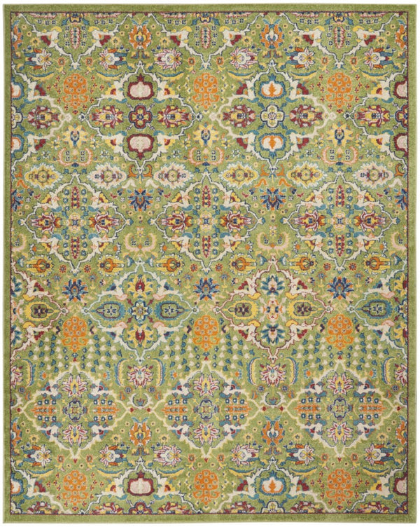 HomeRoots 7' Green Floral Power Loom Area Rug - Soft, Durable, Bohemian Design for Effortless Style & Comfort 7' X 10' Rectangle 521659