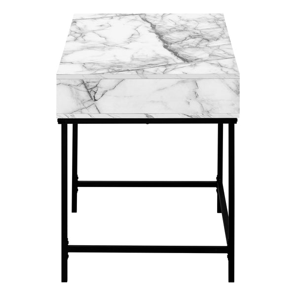 English Elm Computer Desk With Marble-Look Top, Black Metal Base & Storage Drawers – Modern Home Office Solution B2710P219844