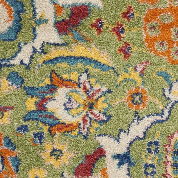 HomeRoots 7' Green Floral Power Loom Area Rug - Soft, Durable, Bohemian Design for Effortless Style & Comfort 8' X 10' Rectangle 521663