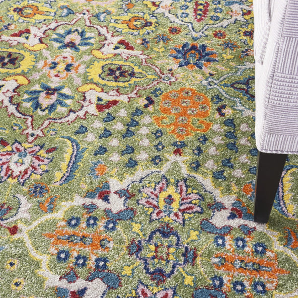 HomeRoots 7' Green Floral Power Loom Area Rug - Soft, Durable, Bohemian Design for Effortless Style & Comfort 8' X 10' Rectangle 521663