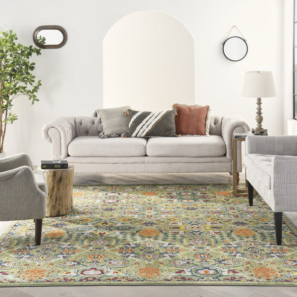 Homeroots 8' X 10' Green Floral Power Loom Area Rug  Polypropylene 521663