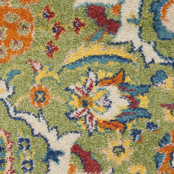 HomeRoots 7' Green Floral Power Loom Area Rug - Soft, Durable, Bohemian Design for Effortless Style & Comfort 6' X 9' Rectangle 521664