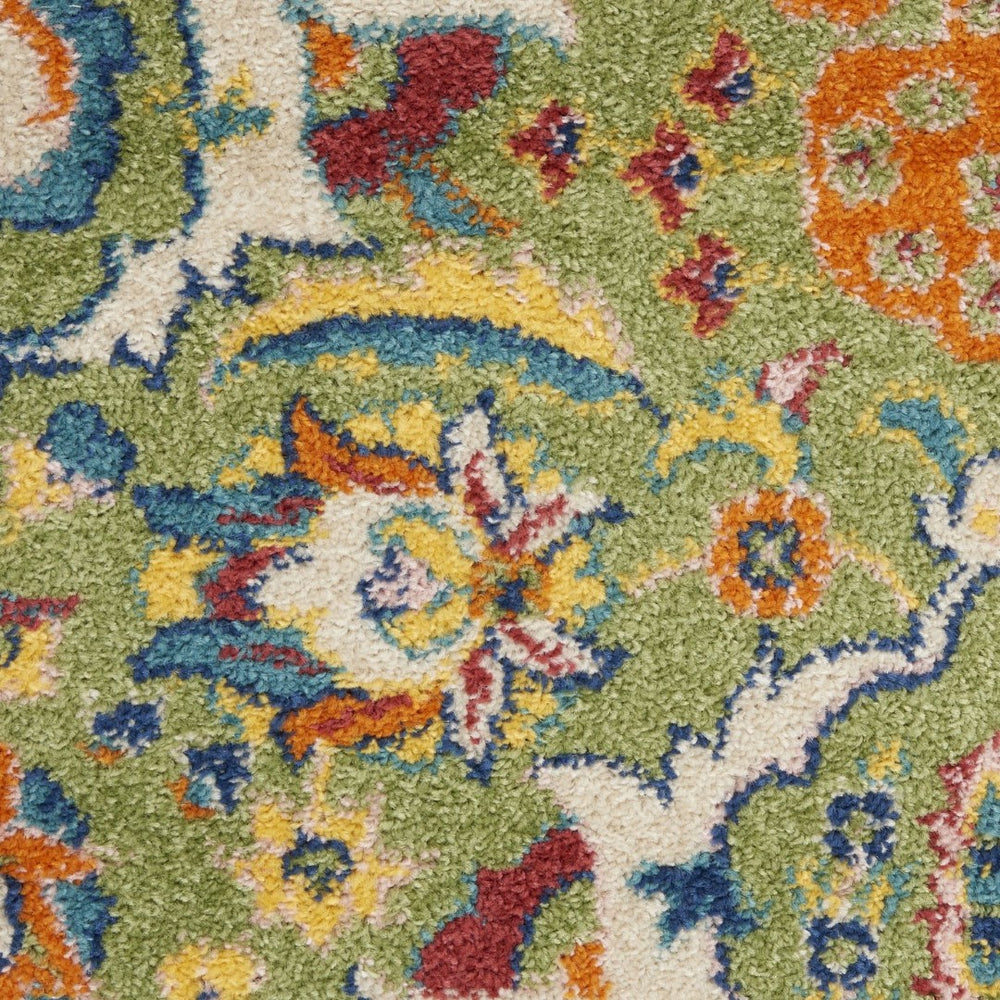 HomeRoots 7' Green Floral Power Loom Area Rug - Soft, Durable, Bohemian Design for Effortless Style & Comfort 6' X 9' Rectangle 521664