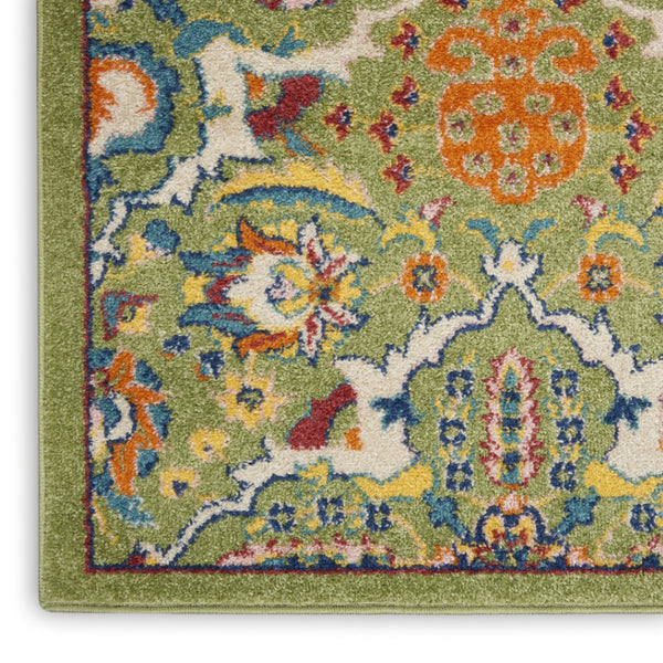 HomeRoots 7' Green Floral Power Loom Area Rug - Soft, Durable, Bohemian Design for Effortless Style & Comfort 6' X 9' Rectangle 521664