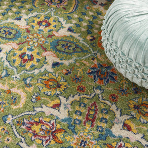 HomeRoots 7' Green Floral Power Loom Area Rug - Soft, Durable, Bohemian Design for Effortless Style & Comfort 6' X 9' Rectangle 521664