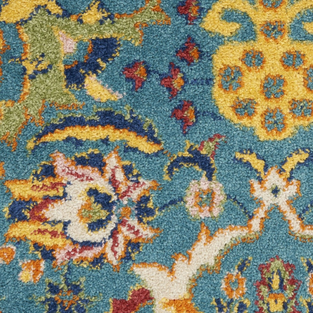 HomeRoots 9' Teal and Gold Floral Power Loom Area Rug - Vibrant, Low-Profile Design Perfect for Any Room 9' X 12' Rectangle 521666