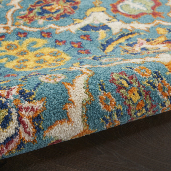 HomeRoots 9' Teal and Gold Floral Power Loom Area Rug - Vibrant, Low-Profile Design Perfect for Any Room 9' X 12' Rectangle 521666