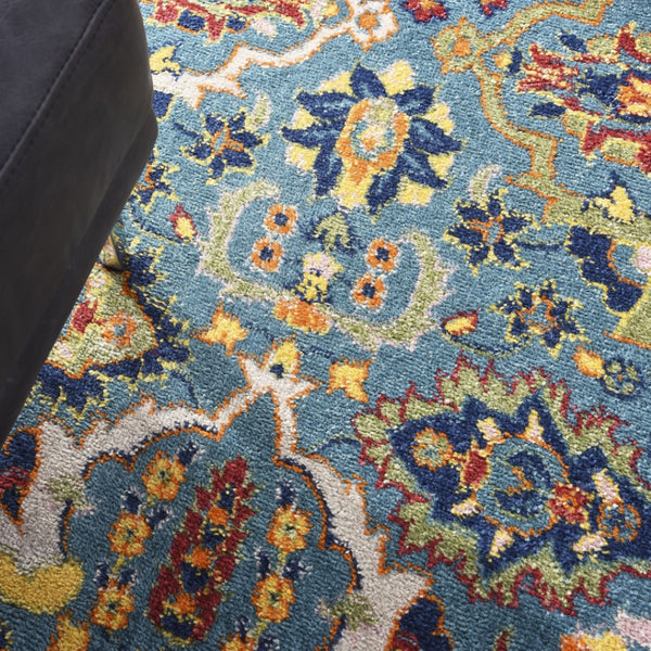 HomeRoots 9' Teal and Gold Floral Power Loom Area Rug - Vibrant, Low-Profile Design Perfect for Any Room 9' X 12' Rectangle 521666