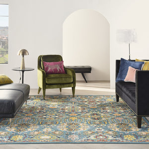 HomeRoots 9' Teal and Gold Floral Power Loom Area Rug - Vibrant, Low-Profile Design Perfect for Any Room 8' X 10' Rectangle 521667