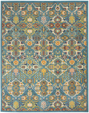 HomeRoots 9' Teal and Gold Floral Power Loom Area Rug - Vibrant, Low-Profile Design Perfect for Any Room 8' X 10' Rectangle 521667