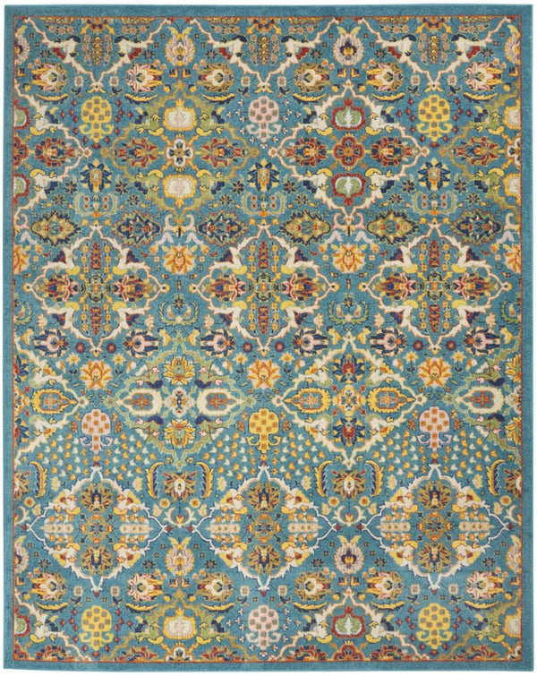 HomeRoots 9' Teal and Gold Floral Power Loom Area Rug - Vibrant, Low-Profile Design Perfect for Any Room 8' X 10' Rectangle 521667