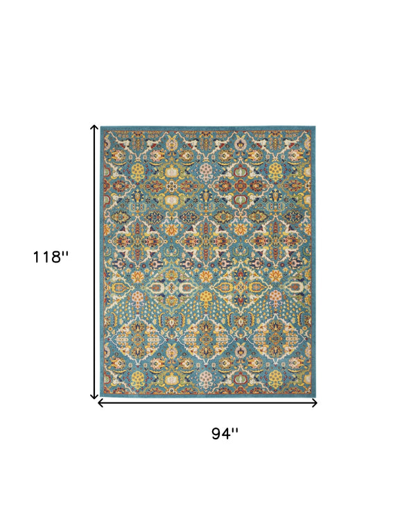 Homeroots 8' X 10' Blue Floral Power Loom Area Rug  Polypropylene 521667