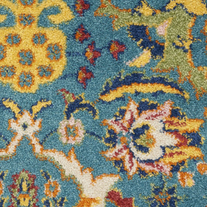 HomeRoots 9' Teal and Gold Floral Power Loom Area Rug - Vibrant, Low-Profile Design Perfect for Any Room 6' X 9' Rectangle 521668