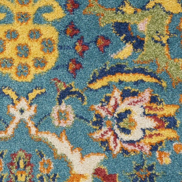 HomeRoots 9' Teal and Gold Floral Power Loom Area Rug - Vibrant, Low-Profile Design Perfect for Any Room 6' X 9' Rectangle 521668