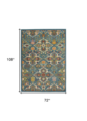 Homeroots 6' X 9' Blue Floral Power Loom Area Rug  Polypropylene 521668