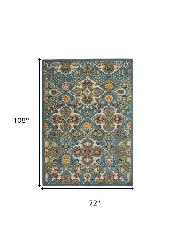 Homeroots 6' X 9' Blue Floral Power Loom Area Rug  Polypropylene 521668