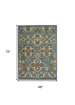 Homeroots 4' Blue Floral Power Loom Area Rug - Elegant Rectangle Design For Stylish Living Spaces, 4x6 Ft 4' X 6' Polypropylene 521669