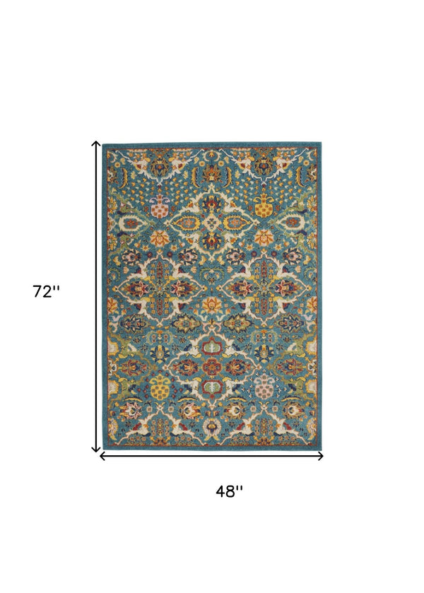 Homeroots 4' Blue Floral Power Loom Area Rug - Elegant Rectangle Design For Stylish Living Spaces, 4x6 Ft 4' X 6' Polypropylene 521669