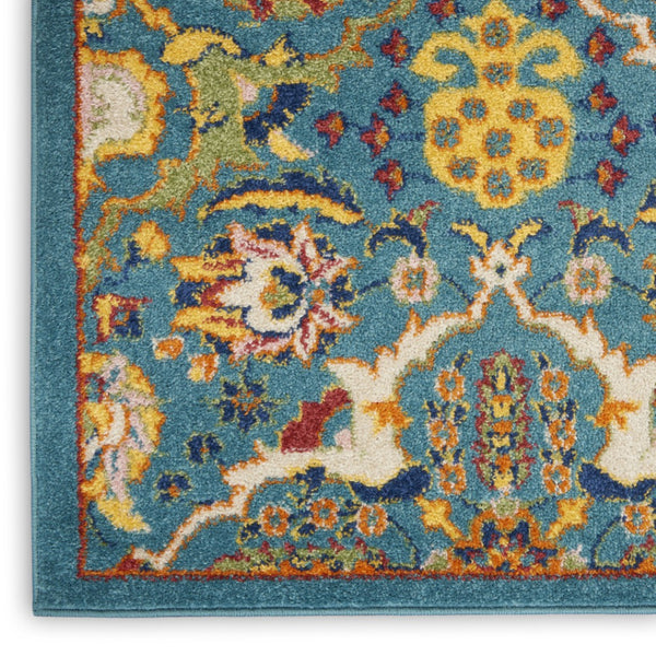 HomeRoots 9' Teal and Gold Floral Power Loom Area Rug - Vibrant, Low-Profile Design Perfect for Any Room 7' X 10' Rectangle 521670