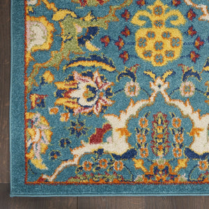 HomeRoots 9' Teal and Gold Floral Power Loom Area Rug - Vibrant, Low-Profile Design Perfect for Any Room 5' X 7' Rectangle 521672