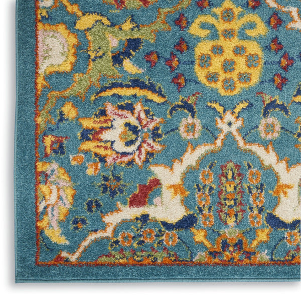 HomeRoots 9' Teal and Gold Floral Power Loom Area Rug - Vibrant, Low-Profile Design Perfect for Any Room 5' X 7' Rectangle 521672