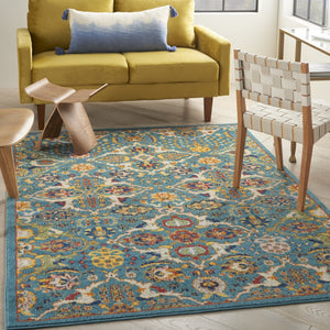 HomeRoots 9' Teal and Gold Floral Power Loom Area Rug - Vibrant, Low-Profile Design Perfect for Any Room 5' X 7' Rectangle 521672