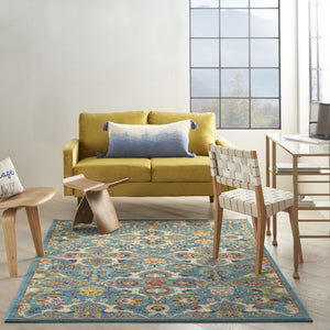 HomeRoots 9' Teal and Gold Floral Power Loom Area Rug - Vibrant, Low-Profile Design Perfect for Any Room 5' X 7' Rectangle 521672