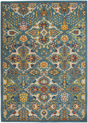 HomeRoots 9' Teal and Gold Floral Power Loom Area Rug - Vibrant, Low-Profile Design Perfect for Any Room 5' X 7' Rectangle 521672