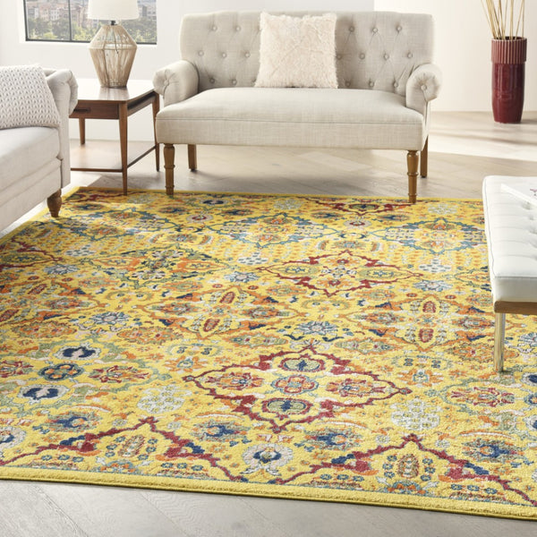 HomeRoots 8' Yellow Floral Area Rug - Elegant Power Loom Design for Living Room, Bedroom & Dining Decor 8' X 10' Rectangle 521673